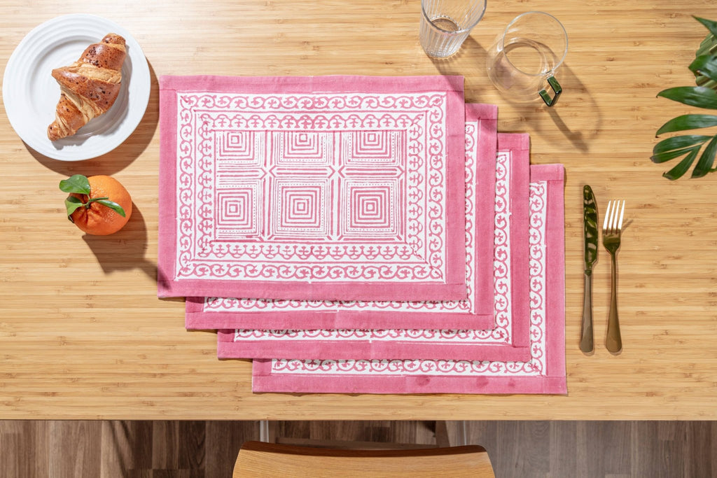 Pink Block Printed Geo - Placemats Set of 4 - Distinctly Living