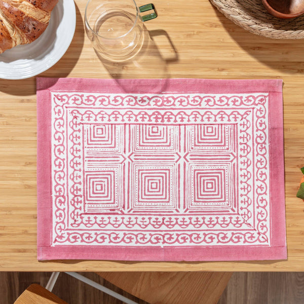 Pink Block Printed Geo - Placemats Set of 4 - Distinctly Living