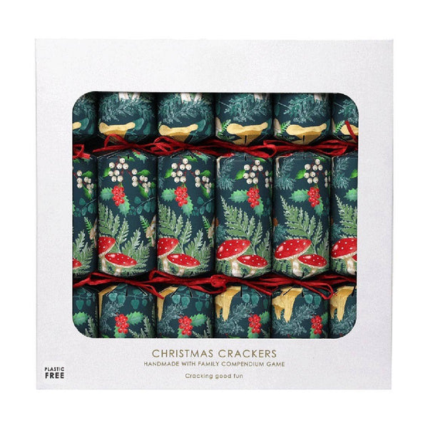 Plastic Free - Woodland Green Christmas Crackers 6 Pack - Distinctly Living