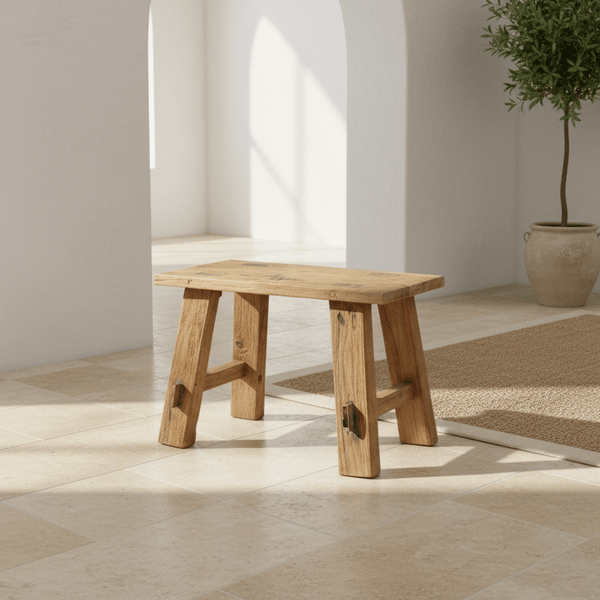 Recycled Natural Teak Wood Stool - Small - Distinctly Living