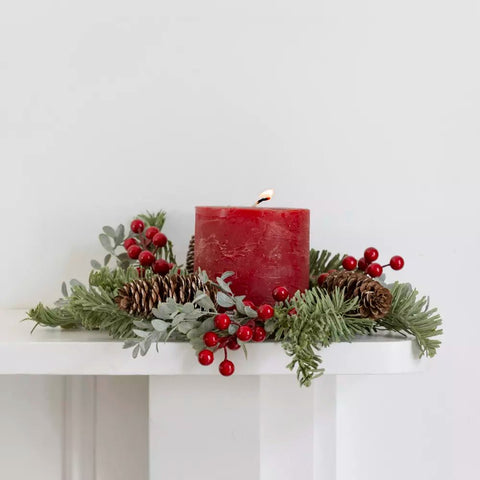 Red Berry and Cones Candle Ring - Distinctly Living