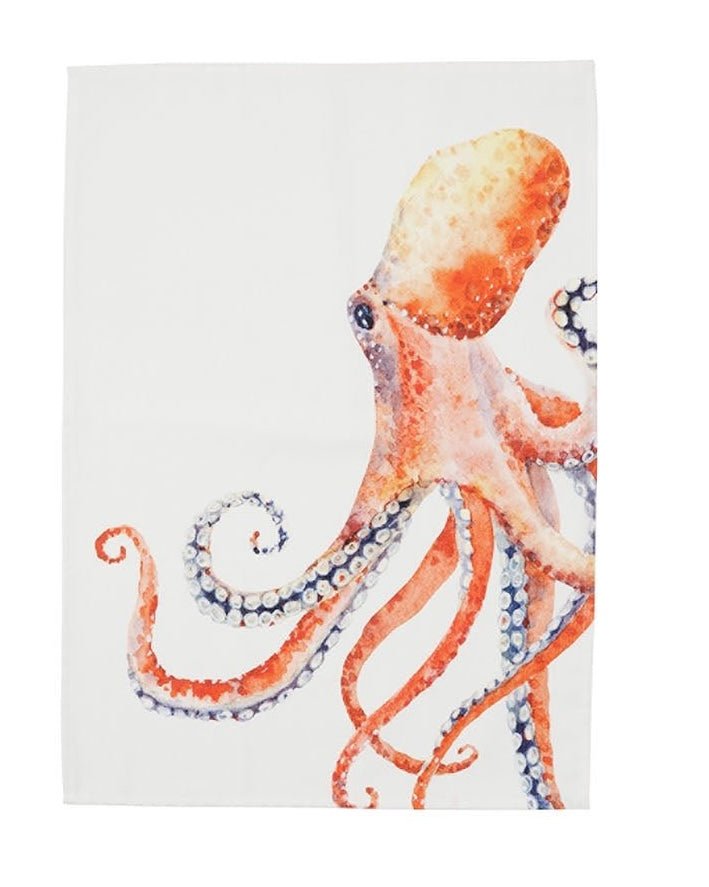 Red Octopus - Sea Creatures Tea Towel - Distinctly Living