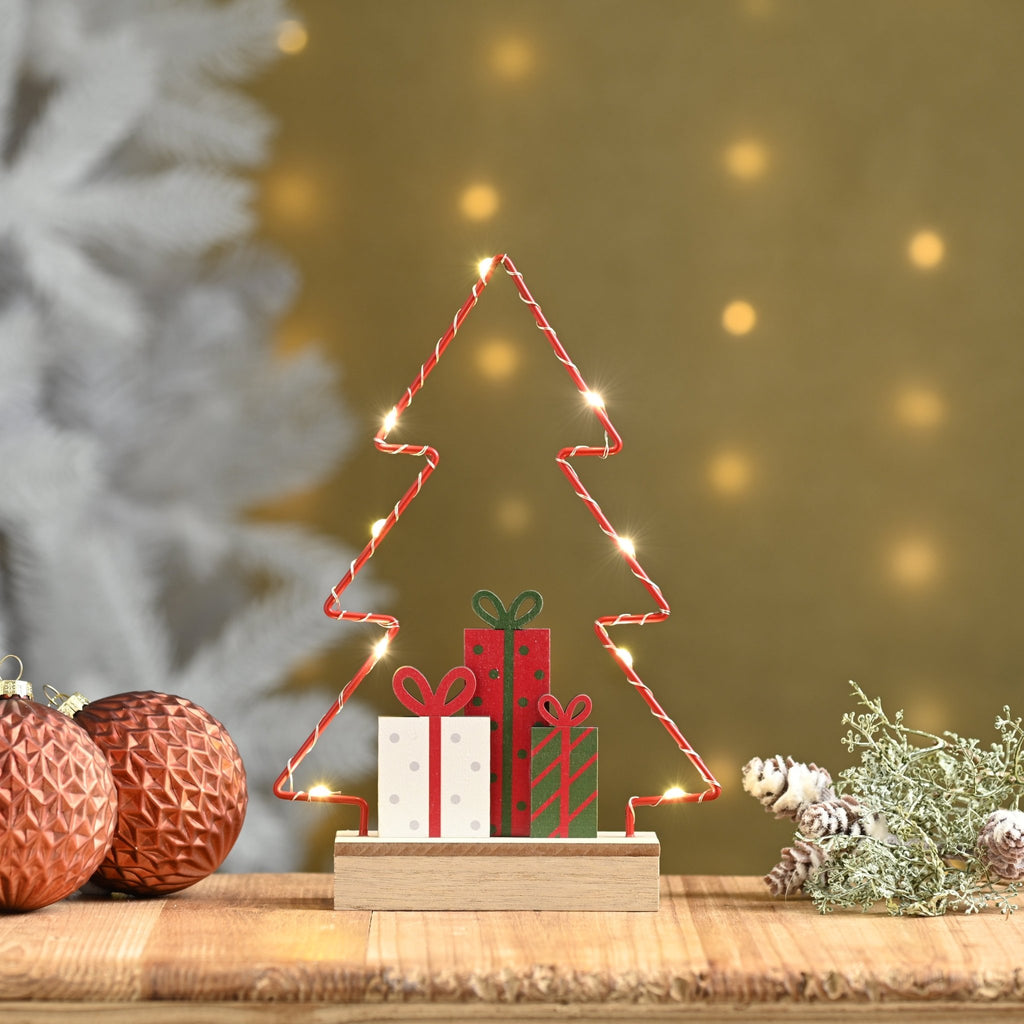 Red Tree With Gifts LED Decoration - Distinctly Living