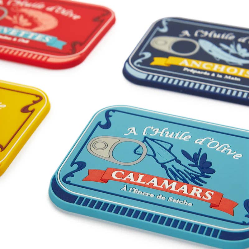 Retro Seafood Tin Coasters - Set of 4 - Distinctly Living