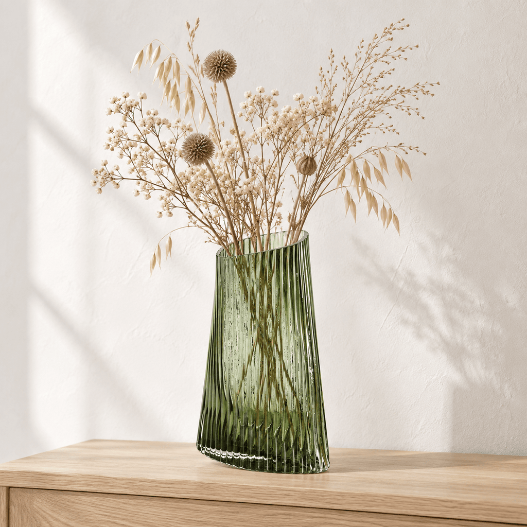 Ribbed Sea Green Glass Vase - Distinctly Living