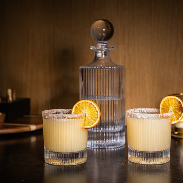 Ridged Glass Decanter And Glasses - Distinctly Living