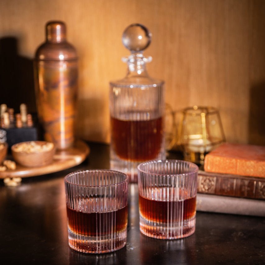 Ridged Glass Decanter And Glasses - Distinctly Living