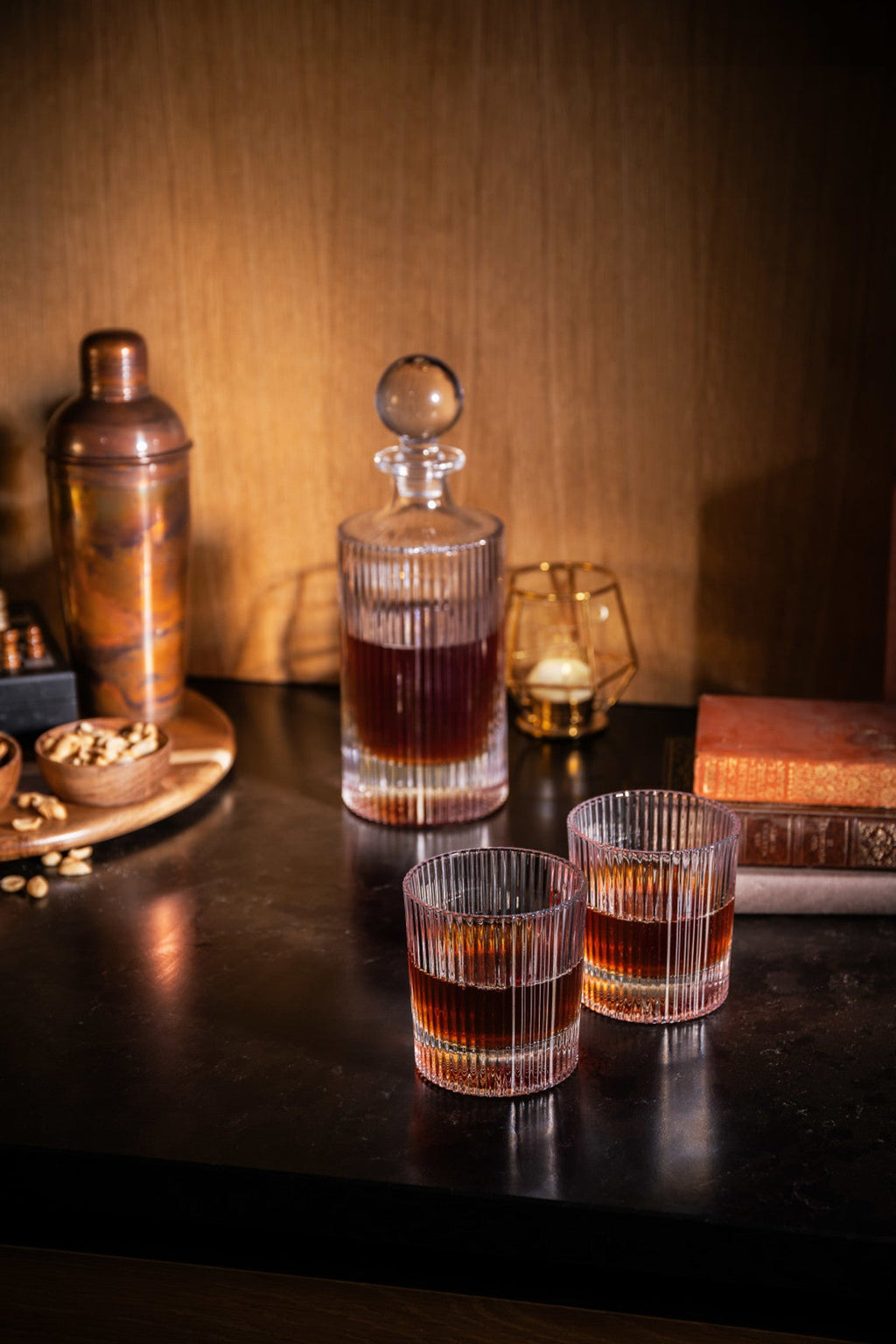 Ridged Glass Decanter And Glasses - Distinctly Living