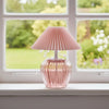 Ridged Glass LED Table Lamp with Pleated Shade - Pink - Distinctly Living