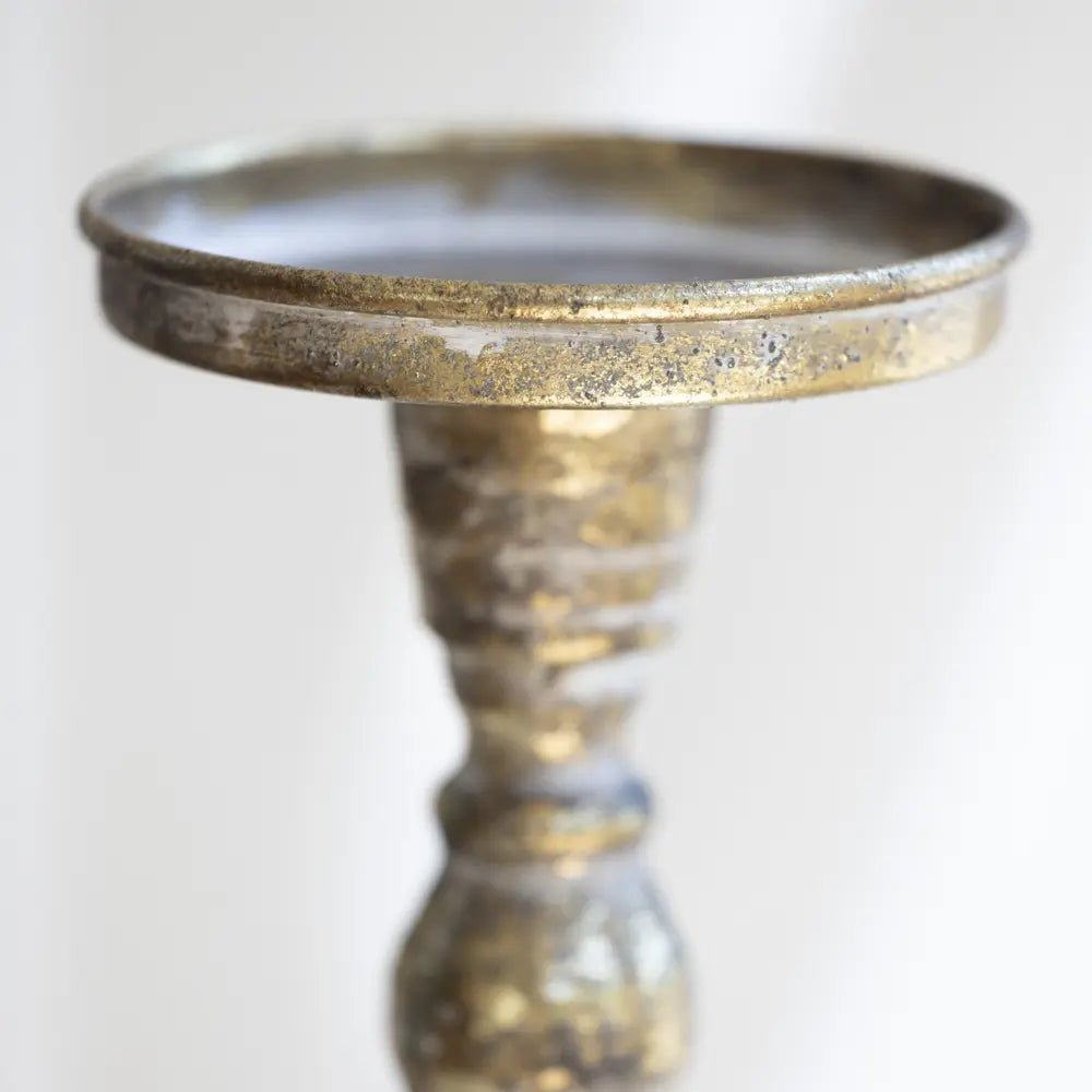 Roma White Gold Pillar Candle Holder - Large or Medium - Distinctly Living
