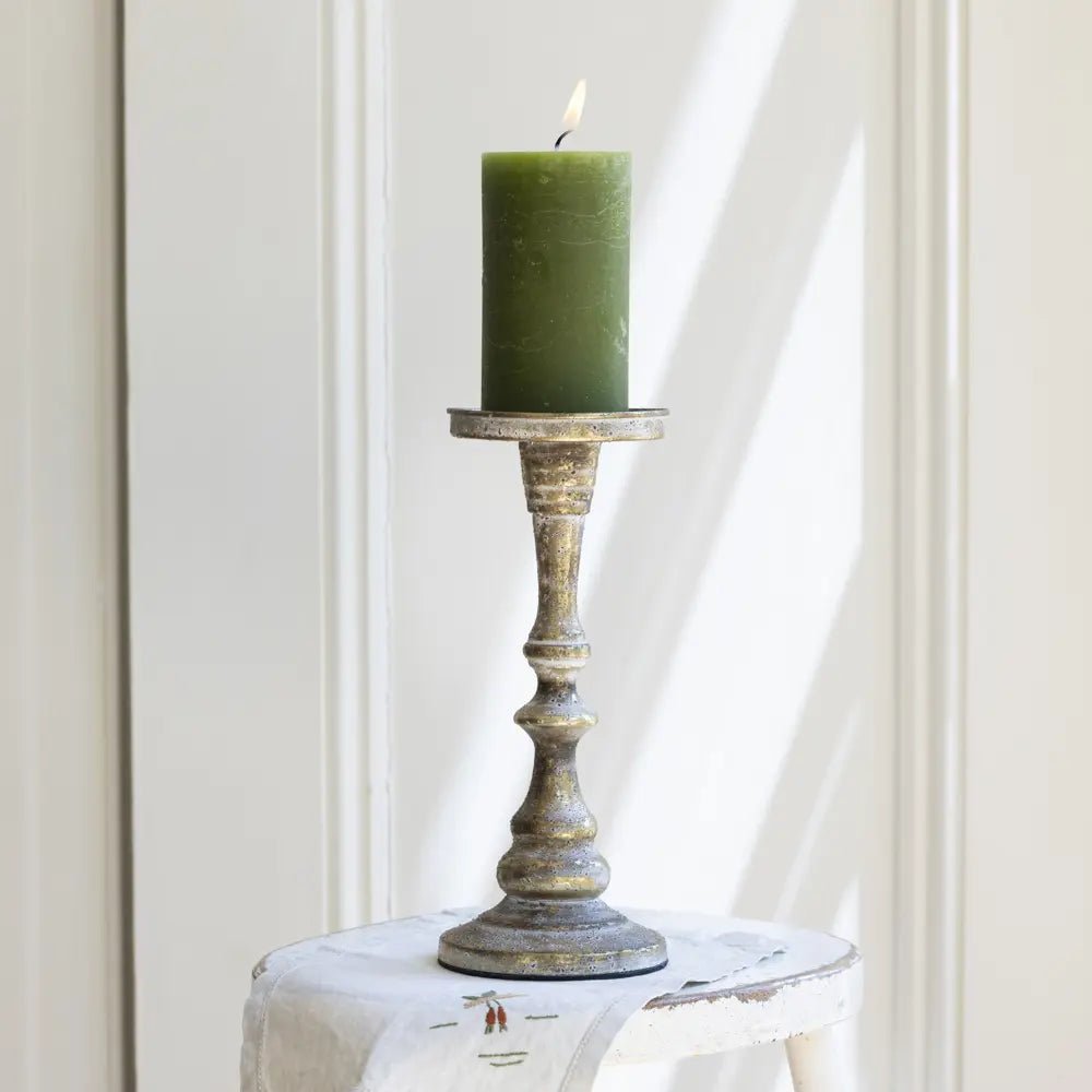 Roma White Gold Pillar Candle Holder - Large or Medium - Distinctly Living