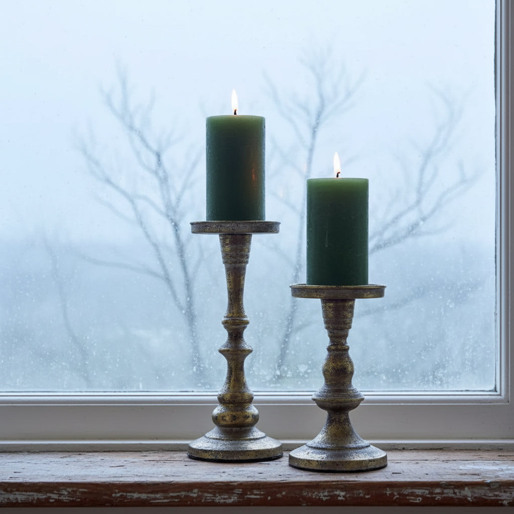 Roma White Gold Pillar Candle Holder - Large or Medium - Distinctly Living