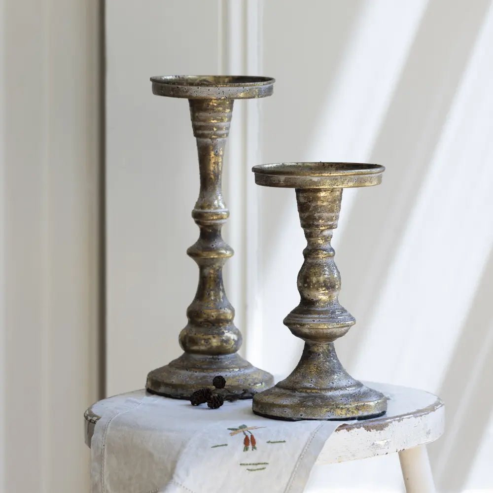 Roma White Gold Pillar Candle Holder - Large or Medium - Distinctly Living
