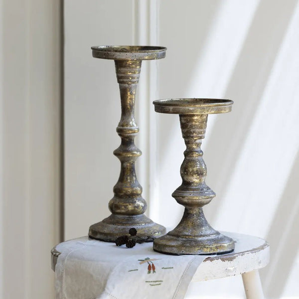 Roma White Gold Pillar Candle Holder - Large or Medium - Distinctly Living