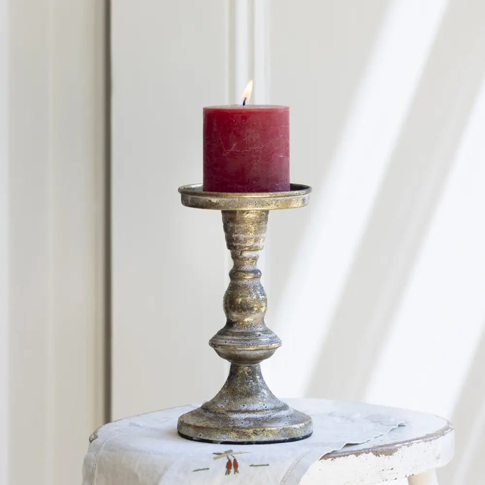 Roma White Gold Pillar Candle Holder - Large or Medium - Distinctly Living