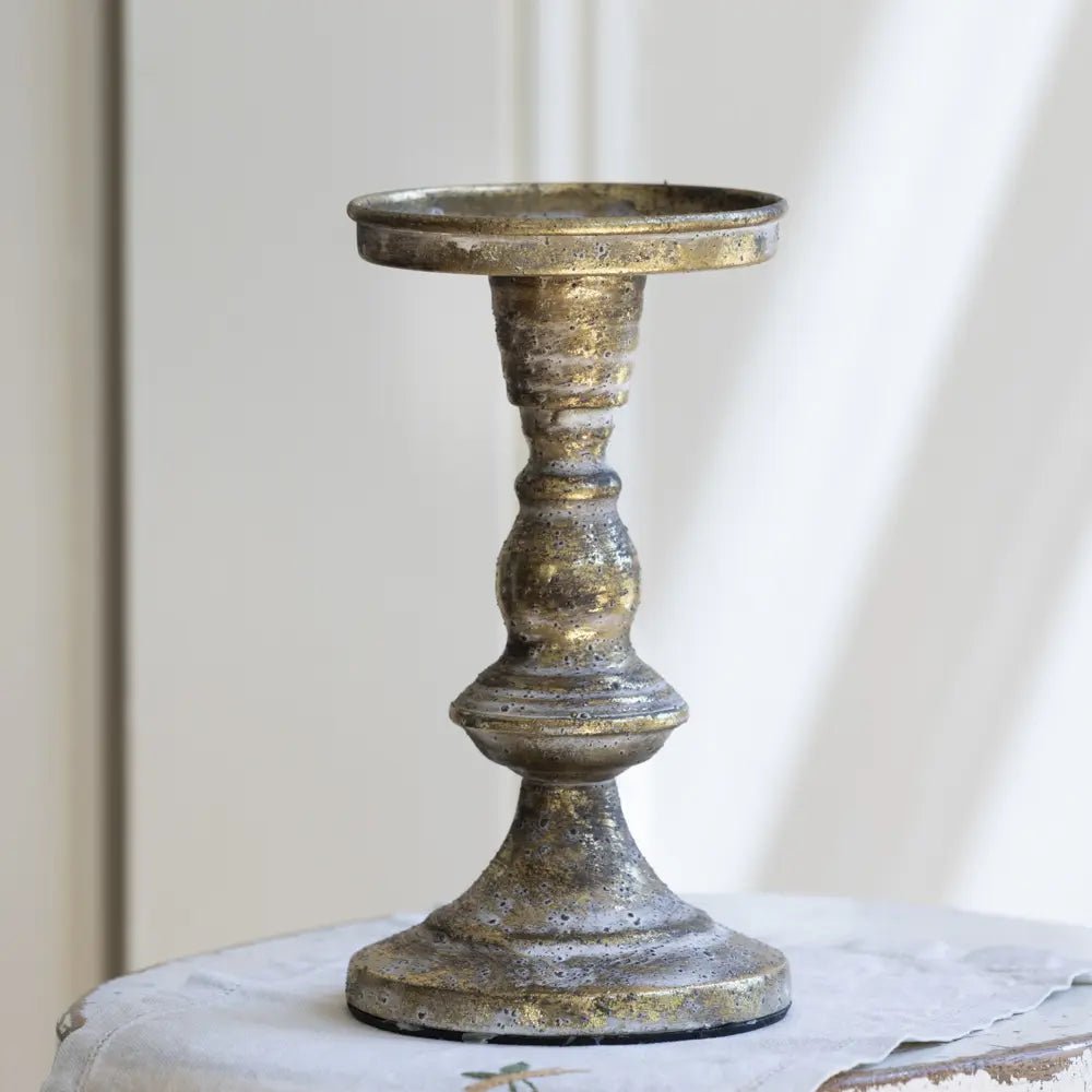 Roma White Gold Pillar Candle Holder - Large or Medium - Distinctly Living