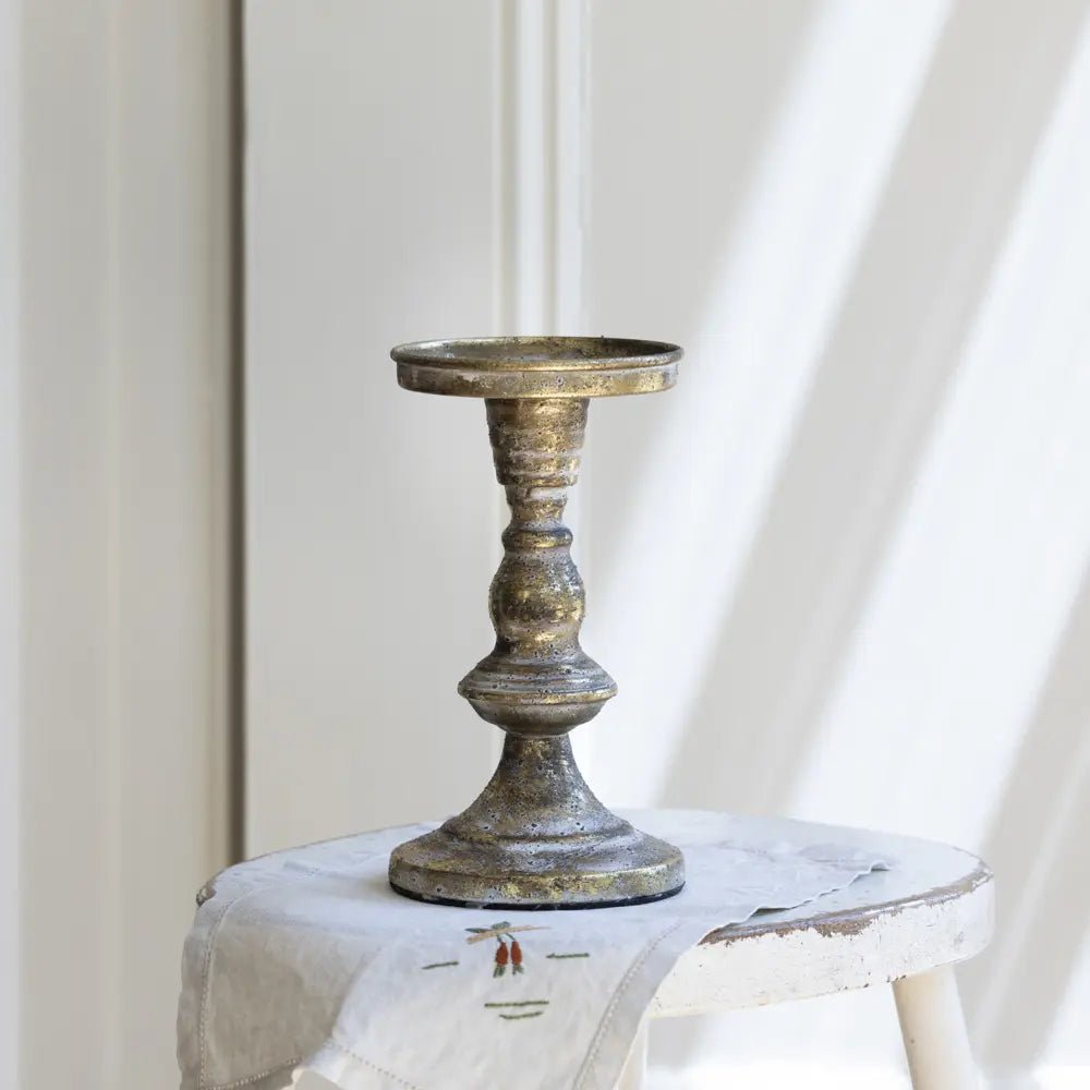 Roma White Gold Pillar Candle Holder - Large or Medium - Distinctly Living