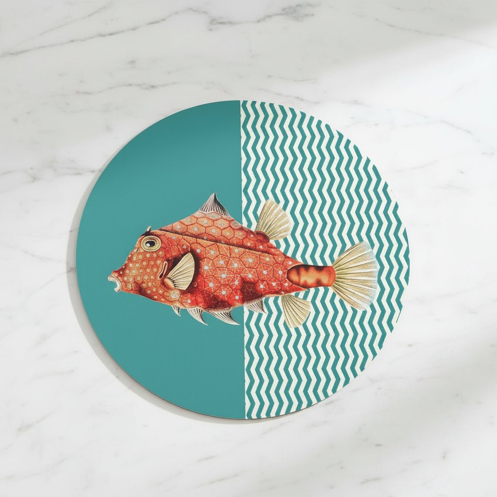 Round Easy Clean Placemat - Ochre Fish - Distinctly Living