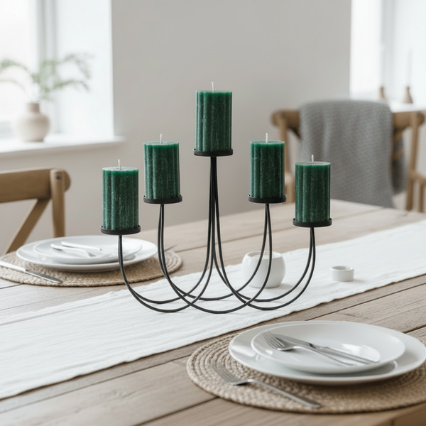 Rustic Scalloped Pillar Candle Emerald - Distinctly Living