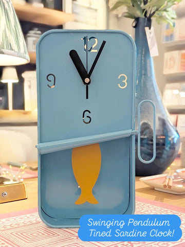 Sardine Tin Clock - Choice of Colours - Swinging Pendulum - Distinctly Living