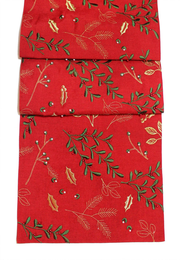 Scarlet Berry Beaded Christmas Table Runner – Red - Distinctly Living