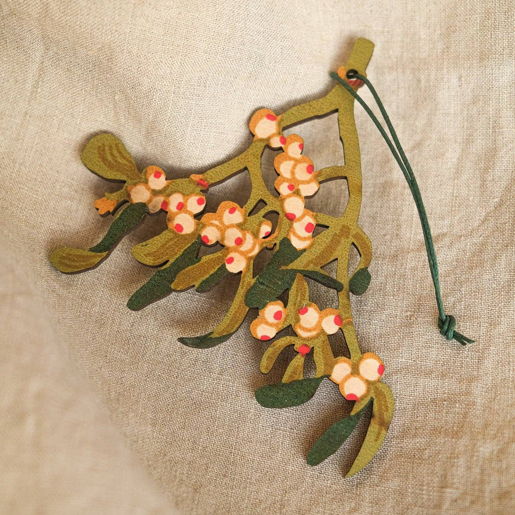 Screen Printed Mistletoe Wooden Ornament - Distinctly Living