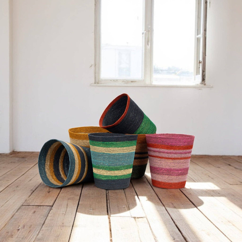 Seagrass Waste Paper Basket - Red and Pinks - Distinctly Living