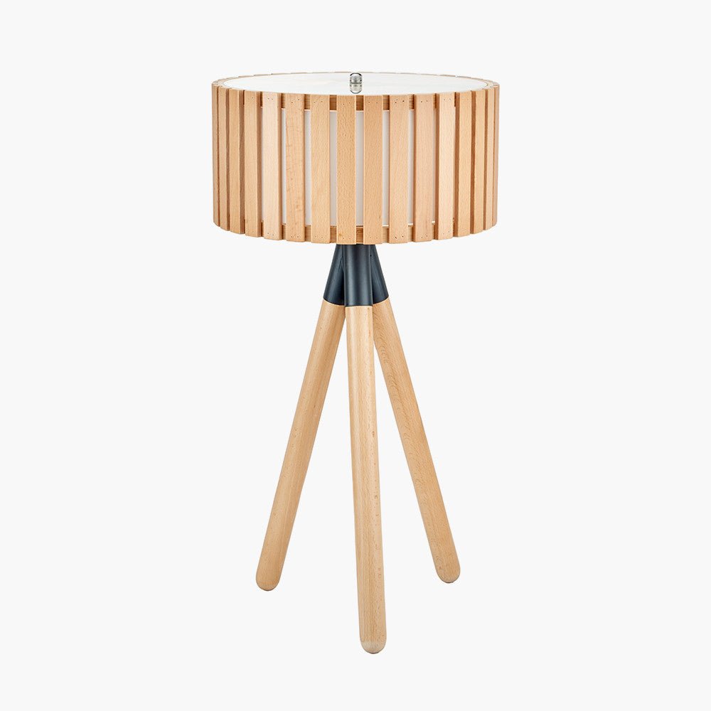 Senigallia Slatted Natural Wood Tripod Table Lamp - Distinctly Living