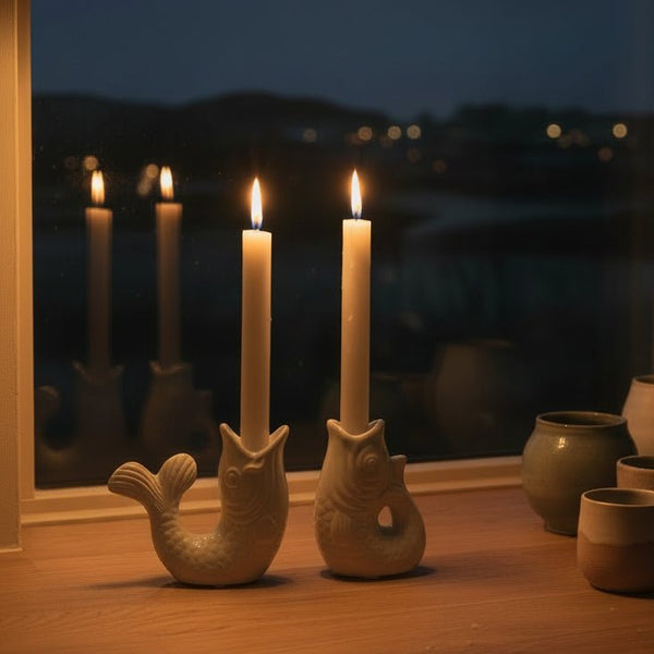 Set of 2 Fish Candle Sticks - White or Blue - Distinctly Living