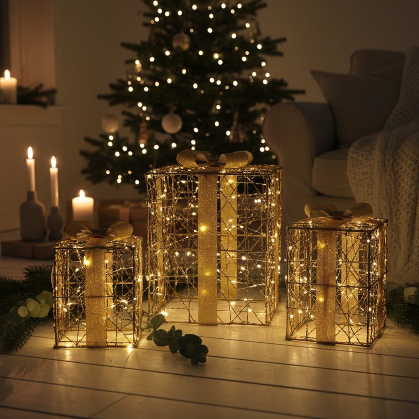 Set of 3 LED Light Up Christmas Present Boxes - Distinctly Living