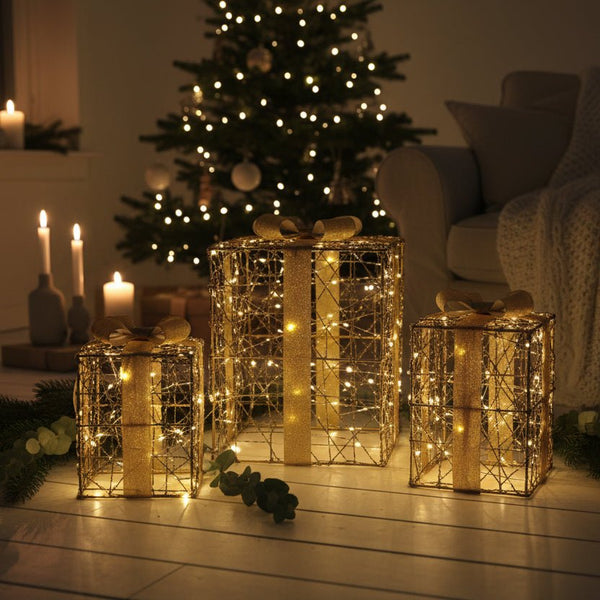 Set of 3 LED Light Up Christmas Present Boxes - Distinctly Living