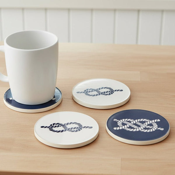 Set of 4 Rope Knot Enamelled Wood Coasters - Distinctly Living
