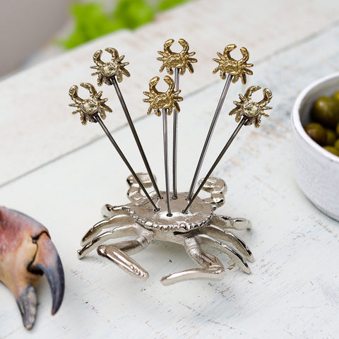 Set of Six Crab Olive Picks with Holder - Distinctly Living