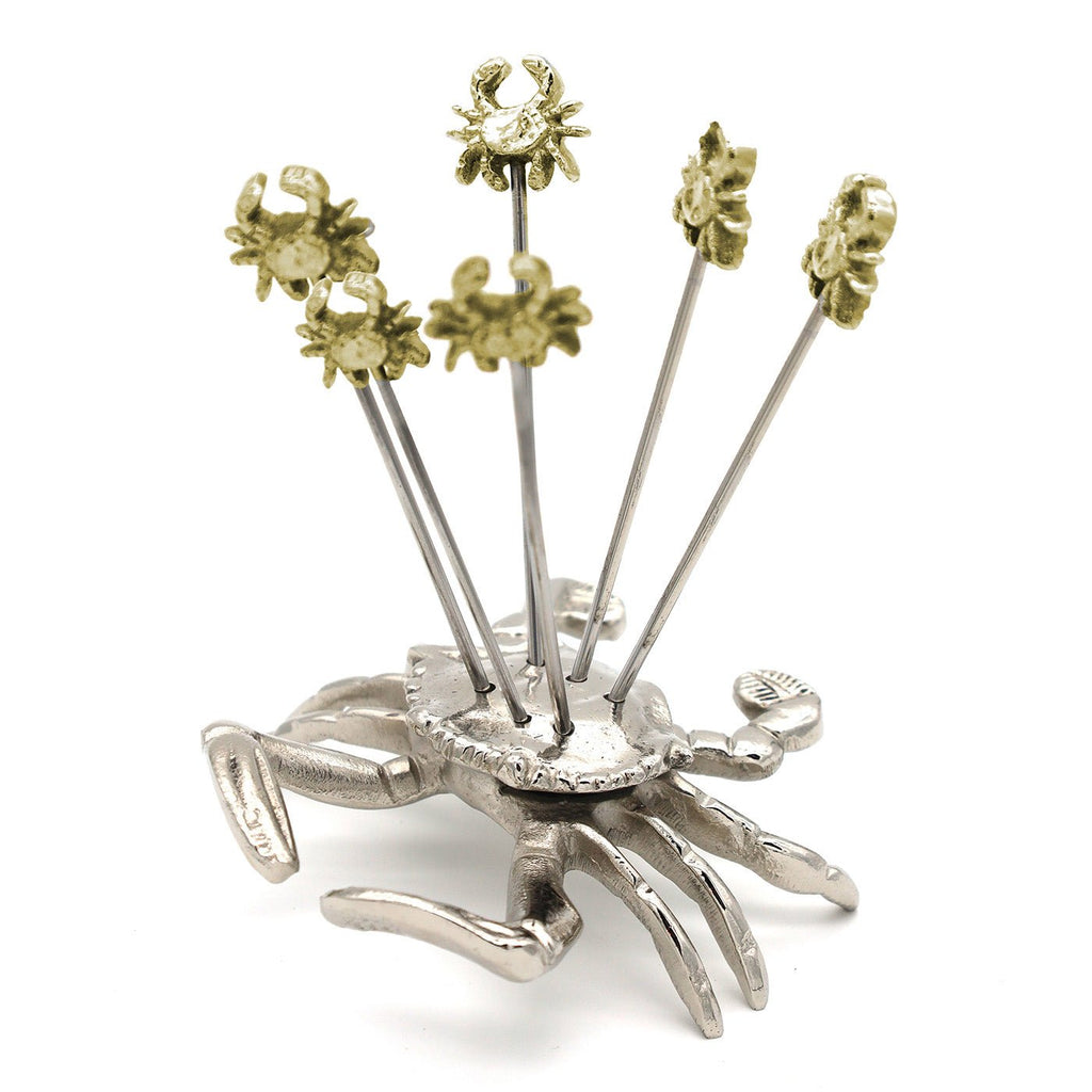 Set of Six Crab Olive Picks with Holder - Distinctly Living