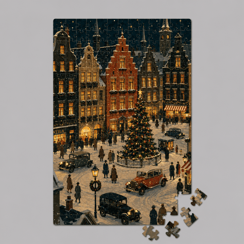 Snowy Christmas Town Square - Mini Jigsaw Puzzle - Distinctly Living