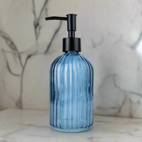 Soap Dispenser in Ridged Blue Glass - Distinctly Living