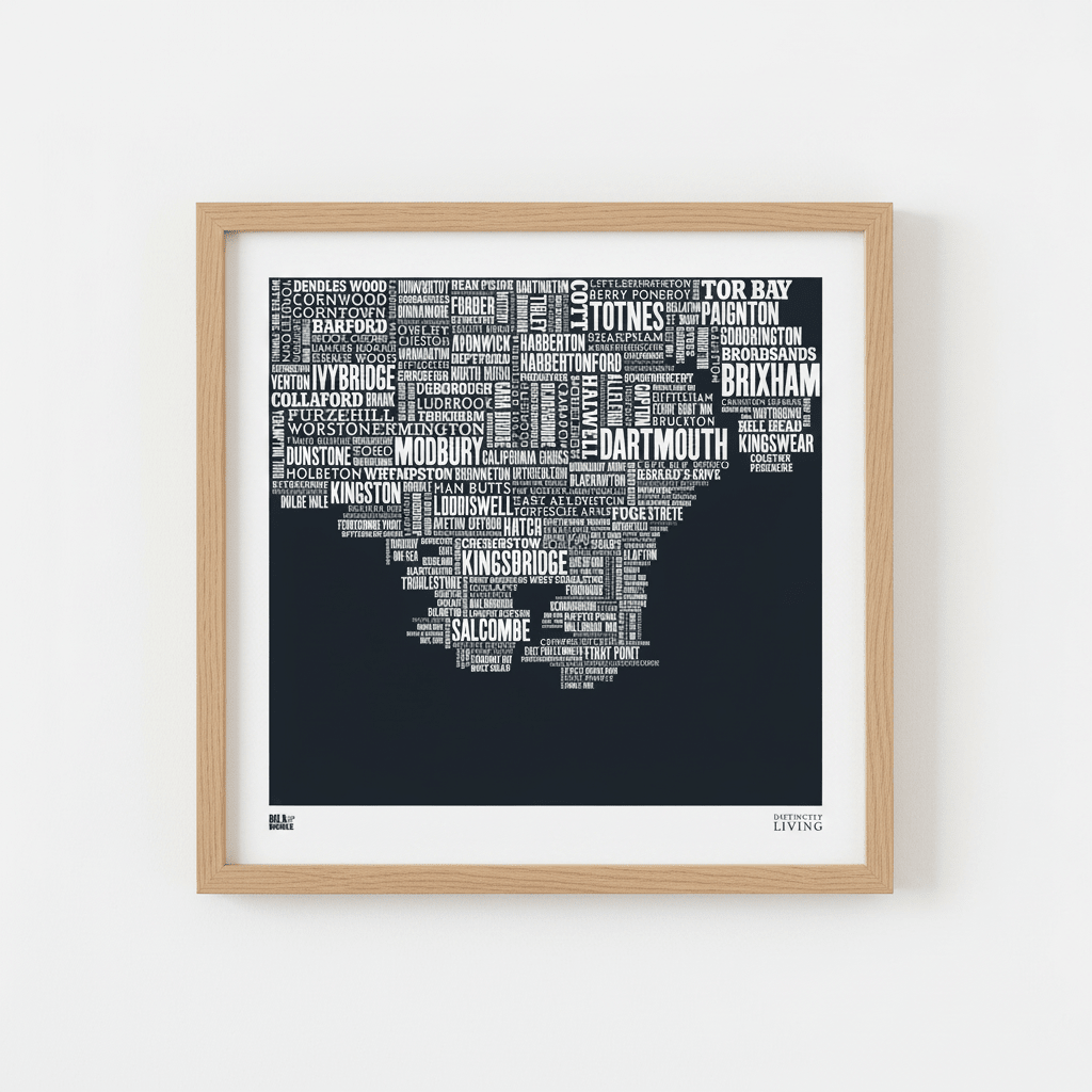 South Hams Devon Type Map - Slate (Unframed) - Distinctly Living