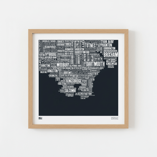 South Hams Devon Type Map - Slate (Unframed) - Distinctly Living