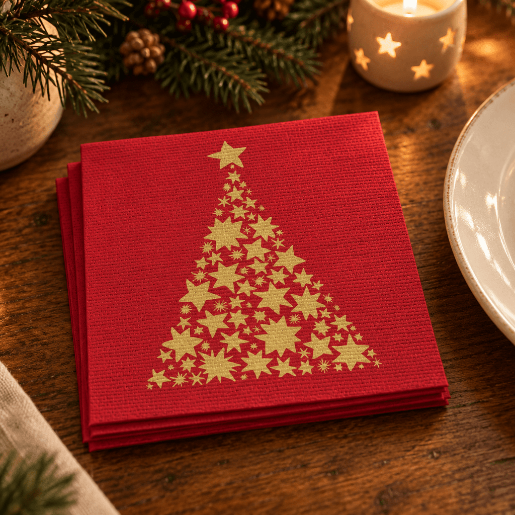 Starlit Tree Red Paper Napkins - Pack of 15 - Distinctly Living