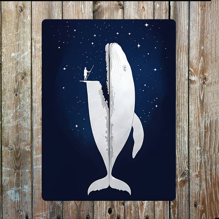 Surreal Whale In Night Sky Sea Nautical Metal Sign Plaque - Distinctly Living