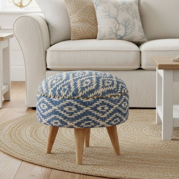 Upholstered Footstool - Diamond Blue - Distinctly Living