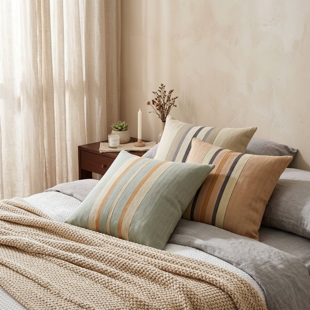 Vejer Stripe Linen Cushion - Light Blue - Distinctly Living
