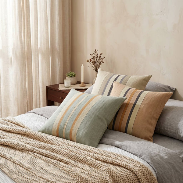 Vejer Stripe Linen Cushion - Light Blue - Distinctly Living