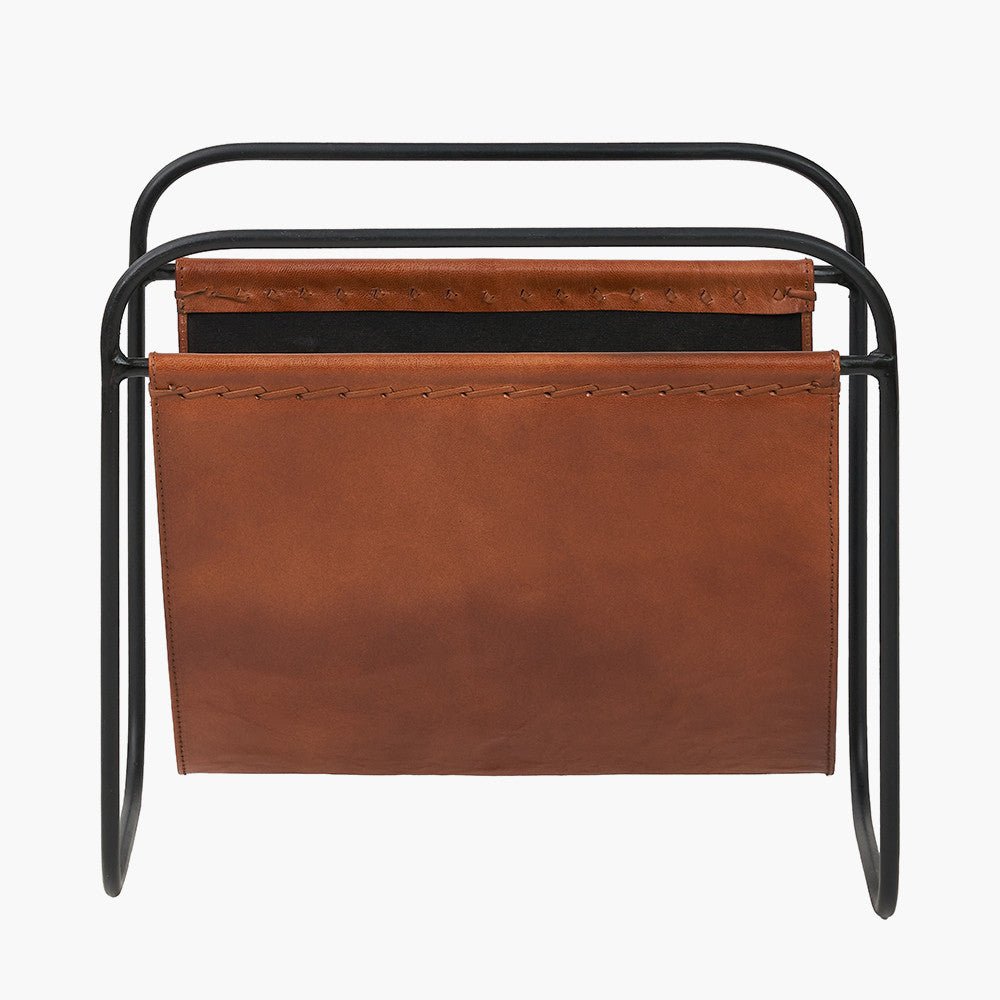 Vintage Brown Leather Magazine Rack - Distinctly Living