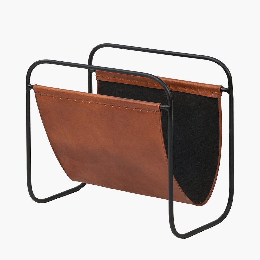 Vintage Brown Leather Magazine Rack - Distinctly Living