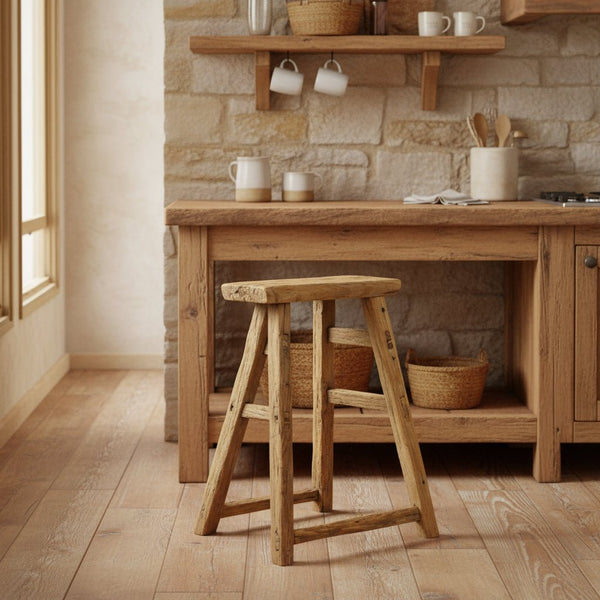 Vintage Rustic Stool - Elm - Distinctly Living