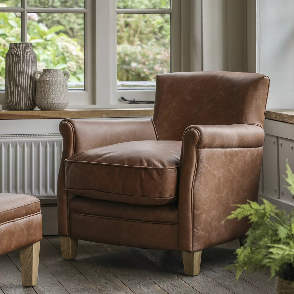 Vintage Style Leather Study Chair - Distinctly Living