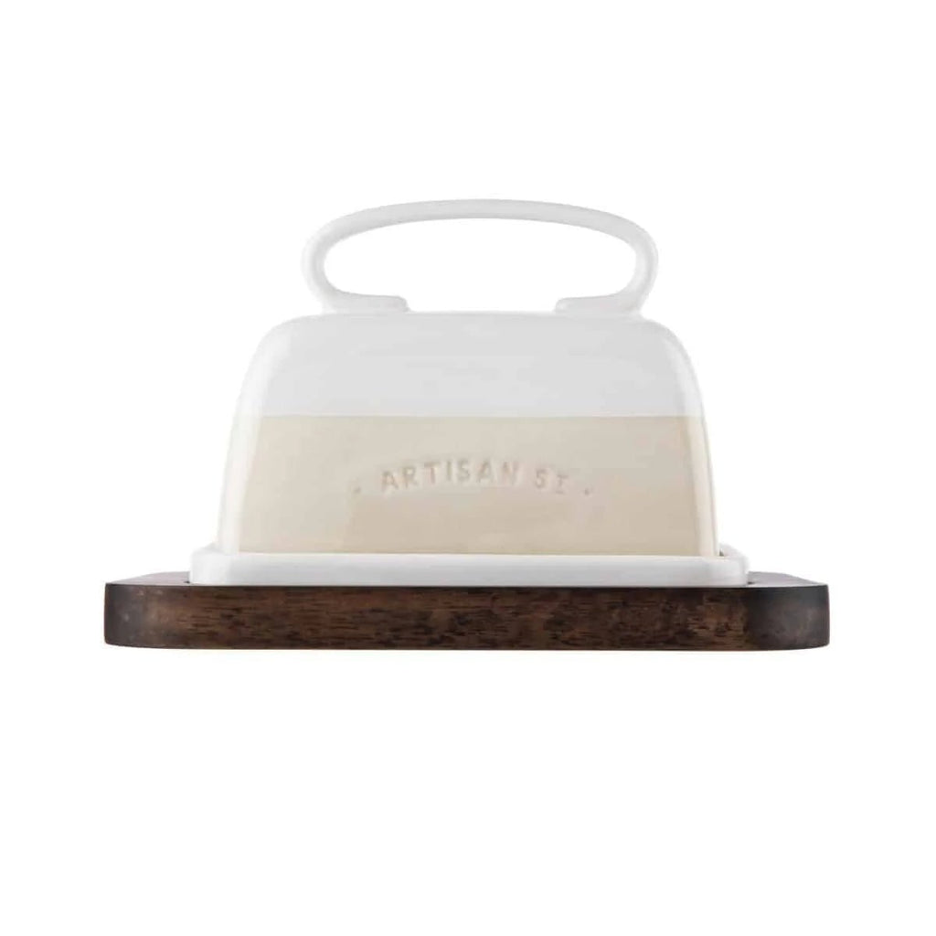 White and Wood Butter Dish Set - Distinctly Living