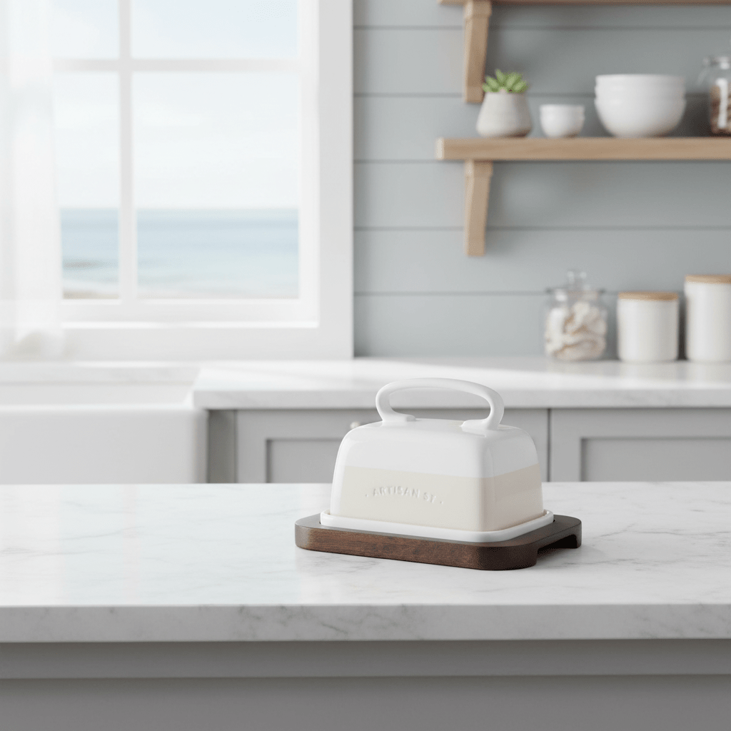 White and Wood Butter Dish Set - Distinctly Living