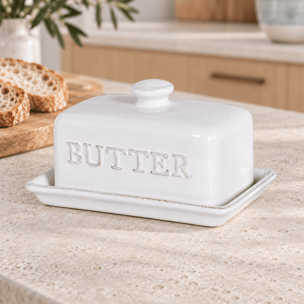 White Ceramic Butter Dish - Distinctly Living